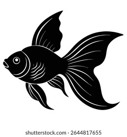 Isto mostra um elegante gráfico de um peixinho dourado. As linhas suaves e definidas realçam suas aletas fluidas e a forma geral, fazendo com que se destaque em qualquer plano de fundo.
