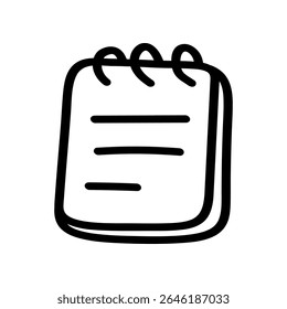 This shows a hand drawn notebook, with spiral binding and horizontal lines indicating text. It's a simple icon, drawn with black lines against a white background