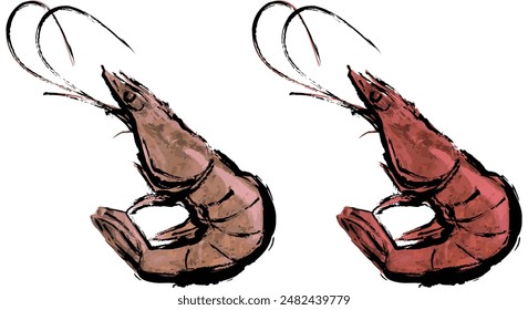 This is a shrimp drawn using ink painting technique