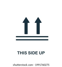 Este icono de Side Up. Elemento sencillo monocromo de la colección de envases. Icono de Creative This Side Up para diseño web, plantillas, infografías y más