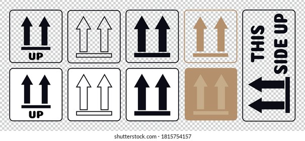This Side Up Packaging Symbol - Vector Rubber Stamp Illustration Set - Isolated On White Background