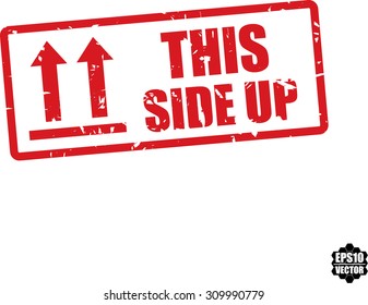 This Side Up Rubber Stamp On White Background With Arrow Sign. Vector Illustration.