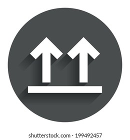 This side up sign icon. Fragile package symbol. Arrows. Circle flat button with shadow. Modern UI website navigation. Vector
