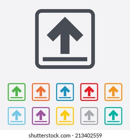 This side up sign icon. Fragile package symbol. Round squares buttons with frame. Vector