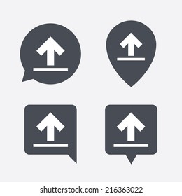 This side up sign icon. Fragile package symbol. Map pointers information buttons. Speech bubbles with icons. Vector