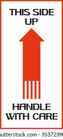 This side up. Handle with care.
Danger sign,rectangular poster warning of character in the text.