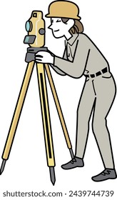 This is a side view illustration of a woman surveying.