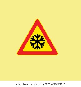 This sign alerts drivers to possible slippery road conditions due to snow or ice. Suitable for winter safety, hazardous weather, and road caution themes.