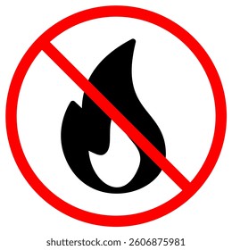 This sign clearly indicates that fire is prohibited in the area, featuring a bold black flame crossed out with a red line perfect for safety awareness