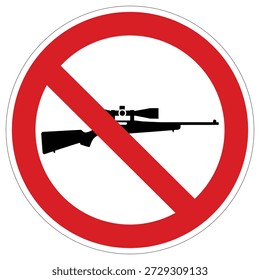 This sign clearly indicates that firearms, specifically rifles with scopes, are prohibited in this designated area to enhance security.
