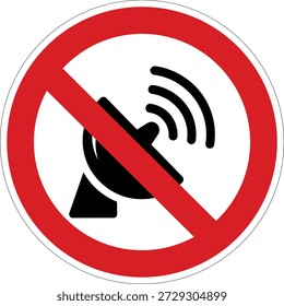 This sign indicates that satellite transmission or reception is prohibited in a specific area. Suitable for public notices and regulatory warnings.