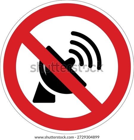 This sign indicates that satellite transmission or reception is prohibited in a specific area. Suitable for public notices and regulatory warnings.