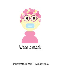 This sign is for wear a mask. Preventing in Covid pandemic crisis. It's a banner that everyone wear a surgical mask and glasses with black text on white background. New normal concept