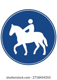 This signage indicates a designated area or route for horse riders. It informs road users that horses and riders may be present, helping to improve safety and awareness. The sign is commonly used on rural roads, trails, and recreational paths where equestrian activities are permitted.