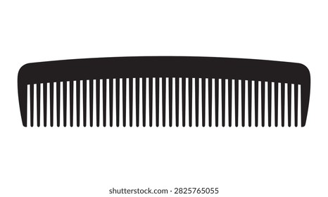 This is a silhouette of a black comb with regularly spaced teeth. The design is flat and graphic, featuring a