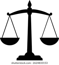This silhouette features a black scale of justice, an emblem symbolizing law and fairness, set against a clean white background. It represents balance and the legal system.
