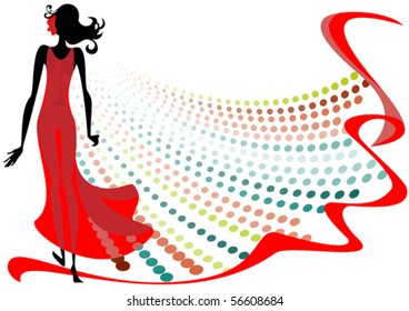 This is the silhouette of a girl in a red transparent dress