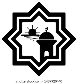 This silhouette of Maghrib prayer or Islamic sunset prayer time icon for web design