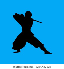 Das ist eine Silhouette eines Ninja mit einem einfachen Schwert 