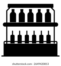 This silhouette presents a detailed view of a rack filled with bottles, perfect for representing inventory, stock management, or stylistic beverage storage in various projects.
