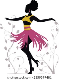 Esta es una silueta de una princesa en solitario, una mujer africana negra bailando al paso de una danza étnica, arte vectorial que presenta la cultura de África.