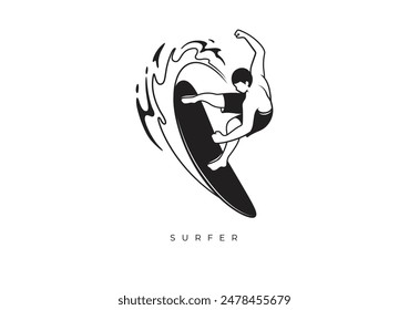This is a silhouette of the surfer from Silhouette Surfer Stock. Vector file for any resolution without losing its quality.