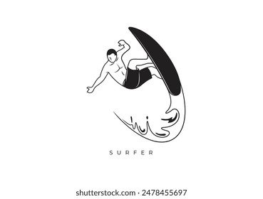 This is a silhouette of the surfer from Silhouette Surfer Stock. Vector file for any resolution without losing its quality.