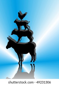 this is a silhouette from the"Bremen town-musicians with abstract background