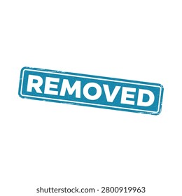 This is a silhouetted, rectangular stamp reading 'REMOVED' on a white background, featuring a textured graphic design.