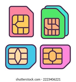 Este es un vector de icono de color de relleno de línea de tarjeta SIM, con cuatro opciones de forma, se puede utilizar para Web, App o Print