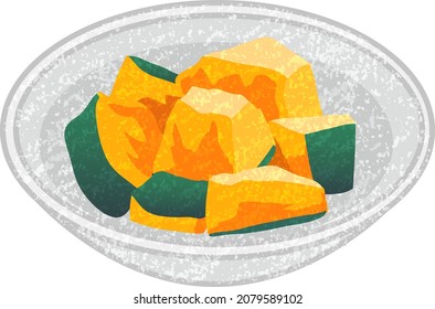 This is a simmered pumpkin. I drew it in a hand-drawn style.