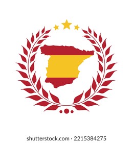 this is a simple 3D emblem logo depicting a Spanish map flag in the middle of a laurel wreath which can be used for any official celebration of any Spain related purposes