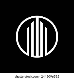 This is a simple abstract logo of a building in a circle shape in flat line style in white color on a black background that looks premium and elegant as a company logo.