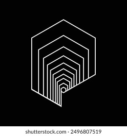 This is a simple abstract logo of an initial letter P made of several hexagonal pieces in white color on a dark background