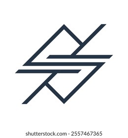 This is a simple abstract monogram logo of letter s in sharp line style in black color on a white background