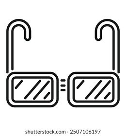 This simple black line icon features a pair of glasses, symbolizing vision and sight