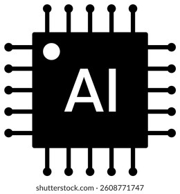 This is a simple black and white icon of an AI chip representing artificial intelligence and processing technology. Perfect for illustrating concepts related to AI and technology.