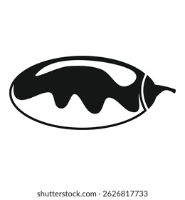 This simple black and white icon image represents a whole eggplant