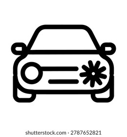 This is a simple black and white icon of a car with a flower on the front grille. The image features a minimalist design with clean lines and a modern aesthetic. The silhouette of the car is visible, making it a great representation of a vehicle in a stylized and artistic way. The flower on the grille adds a touch of elegance and sophistication to the overall design.