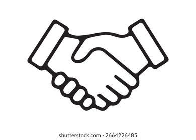 Esta es una simple ilustración en blanco y negro de un apretón de manos, que simboliza el Acuerdo y la colaboración, perfecto para los conceptos y diseños de negocios y colaboración