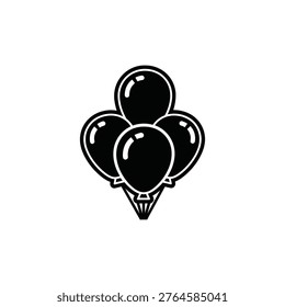This is a simple black and white illustration of three balloons tied together. The balloons are shiny and reflective, and the illustration is a classic example of minimalist design. The image is perfect for use as an icon or symbol in a variety of contexts, including party invitations, celebration announcements, and festive decorations.