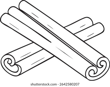 This is a simple black and white line drawing of three cinnamon sticks crossed over each other.