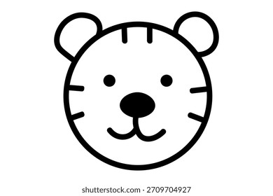 Esta es una simple ilustración en blanco y negro de la cara de un tigre.
