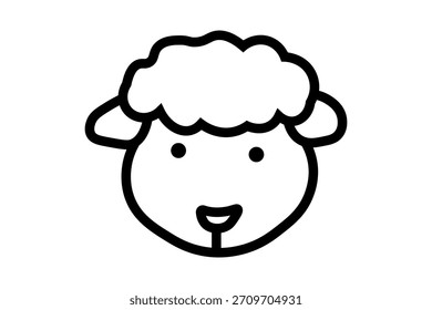 Esta es una simple ilustración de arte lineal en blanco y negro de la cara de una oveja o cordero.