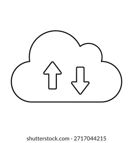Dieses einfache Bild mit einer schwarz-weißen Linie zeigt ein Wolkensymbol mit zwei Pfeilen im Inneren.