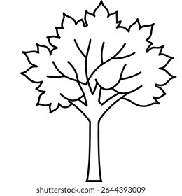 This simple black and white outline illustration depicts a tree isolated on a clean white background, making it a versatile vector asset.