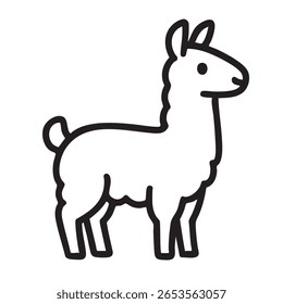 Este é um simples esboço em preto e branco ilustração de uma lhama, de pé no perfil.