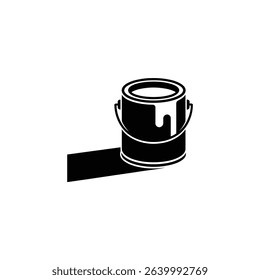 This is a simple black and white vector graphic of a paint bucket icon with a small amount of paint visible inside and a cast shadow extending from it.