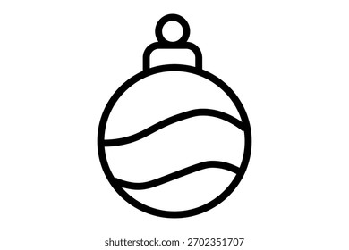 Esta es una simple ilustración de arte lineal en blanco y negro de un adorno o chuchería de Navidades.