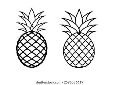 This simple black-and-white pineapple line art illustration features a clean and minimalistic design, perfect for logos, tattoos, digital art, home decor, coloring pages, and graphic design projects. 